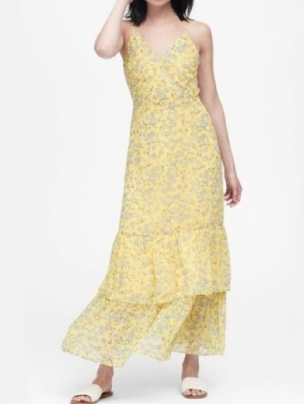 NWT BANANA REPUBLIC Yellow Floral V-Neck Maxi Dress